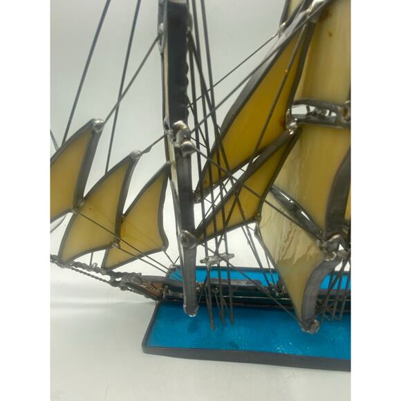 Stained Glass Staysail Sailing Ship The base has the ship sailing blue ocean - Picture 7 of 13